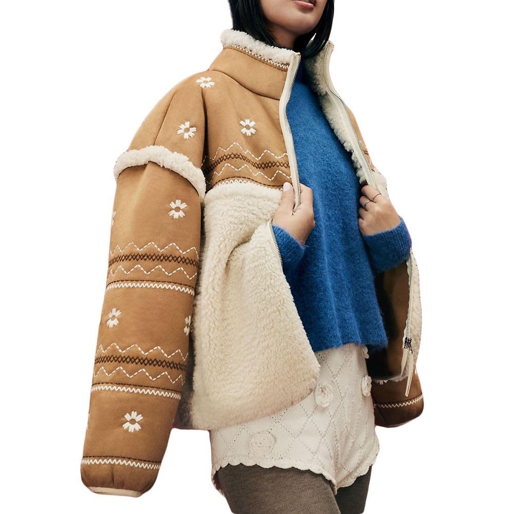 UGG Marlene Faux Suede & Fleece Jacket ATHERSON in Chestnut Brown/Ivory Size M